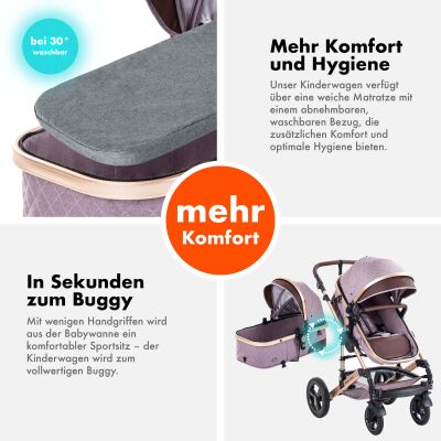 Daliya® BAMBIMO 2in1 Kinderwagen & Buggy (Rose - Gold)