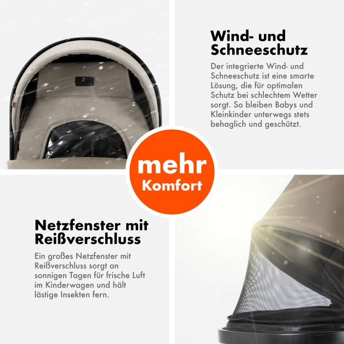 Daliya® FLEXI-PRO M 3in1 Kinderwagen & Buggy mit i-Size Babyschale (Beige Leinen)
