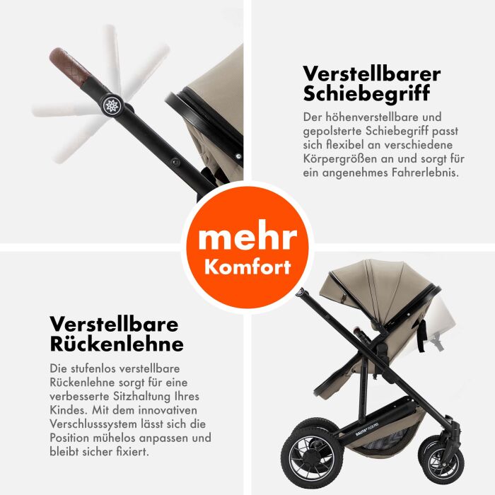 Daliya® FLEXI-PRO M 3in1 Kinderwagen & Buggy mit i-Size Babyschale (Beige Leinen)