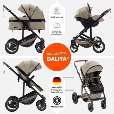 Daliya® FLEXI-PRO M 3in1 Kinderwagen & Buggy mit i-Size Babyschale (Beige Leinen)