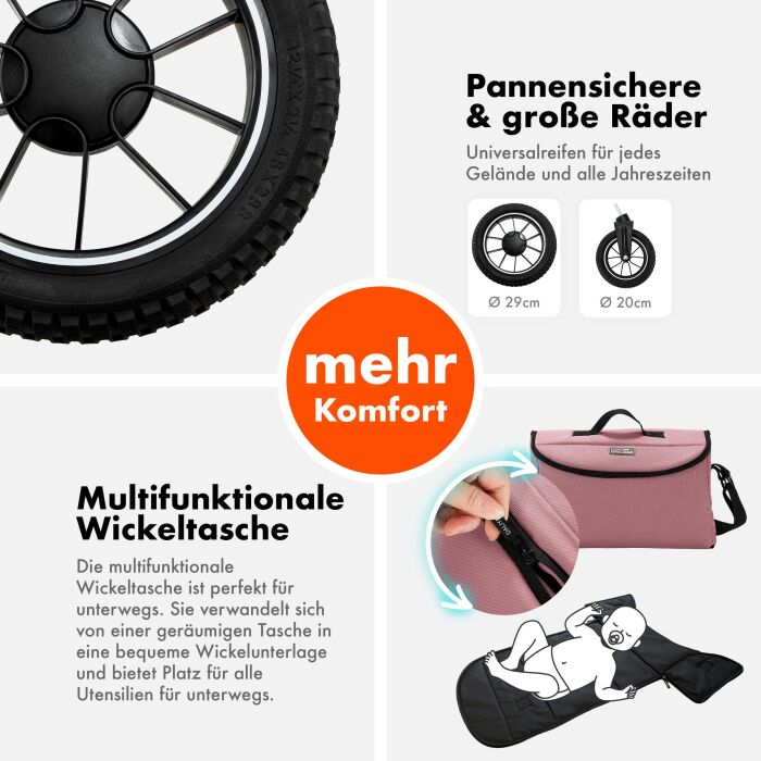 Daliya® FLEXI-PRO M 3in1 Kinderwagen & Buggy mit i-Size Babyschale (Rosa Leinen)
