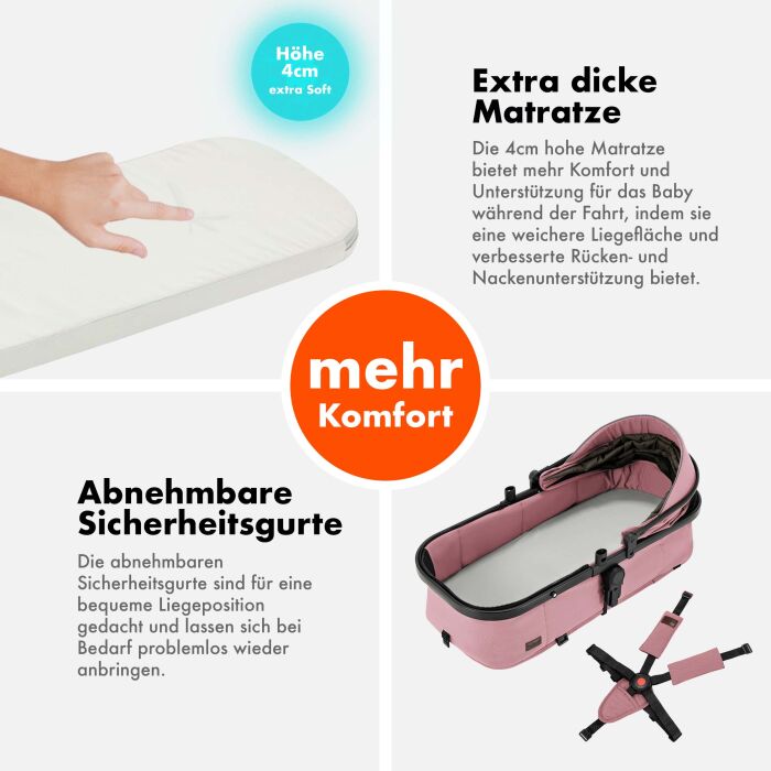 Daliya® FLEXI-PRO M 3in1 Kinderwagen & Buggy mit i-Size Babyschale (Rosa Leinen)