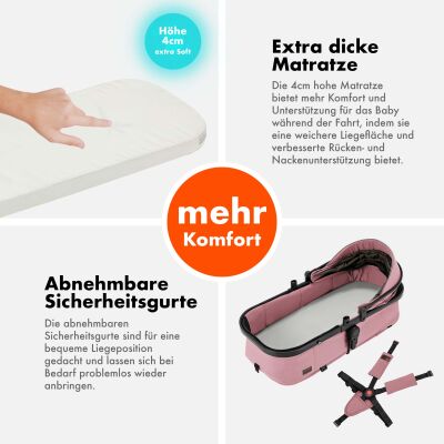 Daliya® FLEXI-PRO M 3in1 Kinderwagen & Buggy mit i-Size Babyschale (Rosa Leinen)