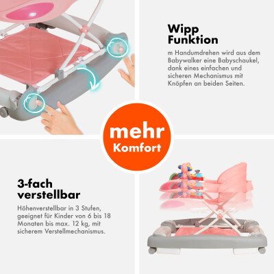 Daliya® BELLINO 4in1 Spiel- und Lauflernwagen (Rosa-Grau)