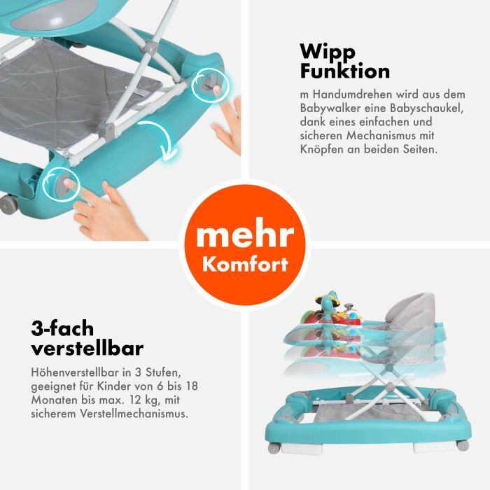 Daliya® BELLINO 4in1 Spiel- und Lauflernwagen (Petrolgrün)