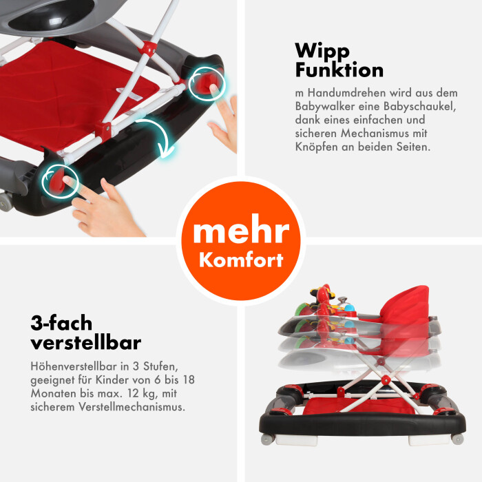 Daliya® BELLINO 4in1 Spiel- und Lauflernwagen (Rot)