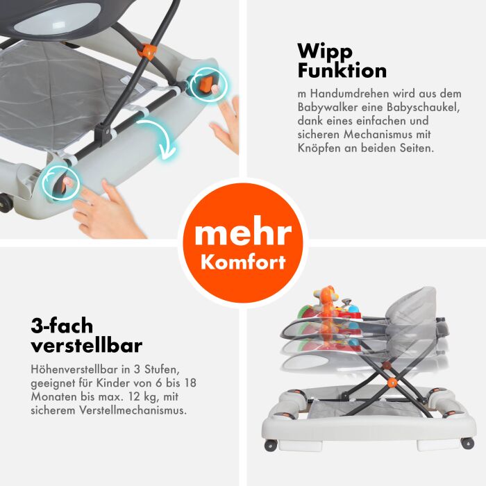 Daliya® BELLINO 4in1 Spiel- und Lauflernwagen (Grau)