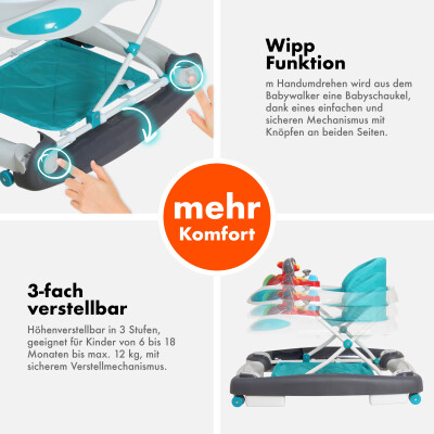 Daliya® BELLINO 4in1 Spiel- und Lauflernwagen (Türkis)