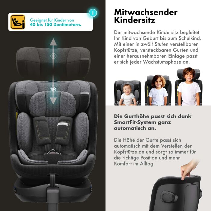 Daliya® BRAVO 360° i-Size Auto-Kindersitz (Schwarz)