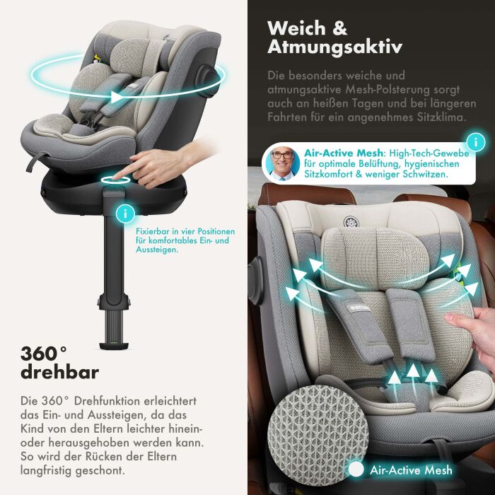 Daliya® BRAVO 360° i-Size Auto-Kindersitz (Hellgrau)