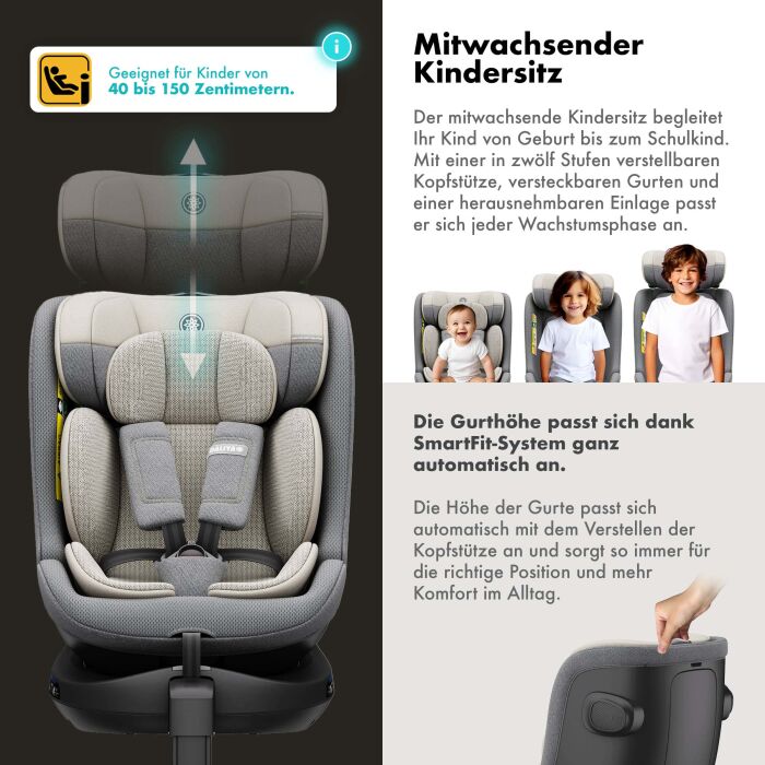 Daliya® BRAVO 360° i-Size Auto-Kindersitz (Hellgrau)