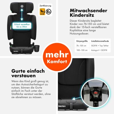 Daliya® JOYMAX i-Size Kinderautositz 76-150cm (Schwarz)