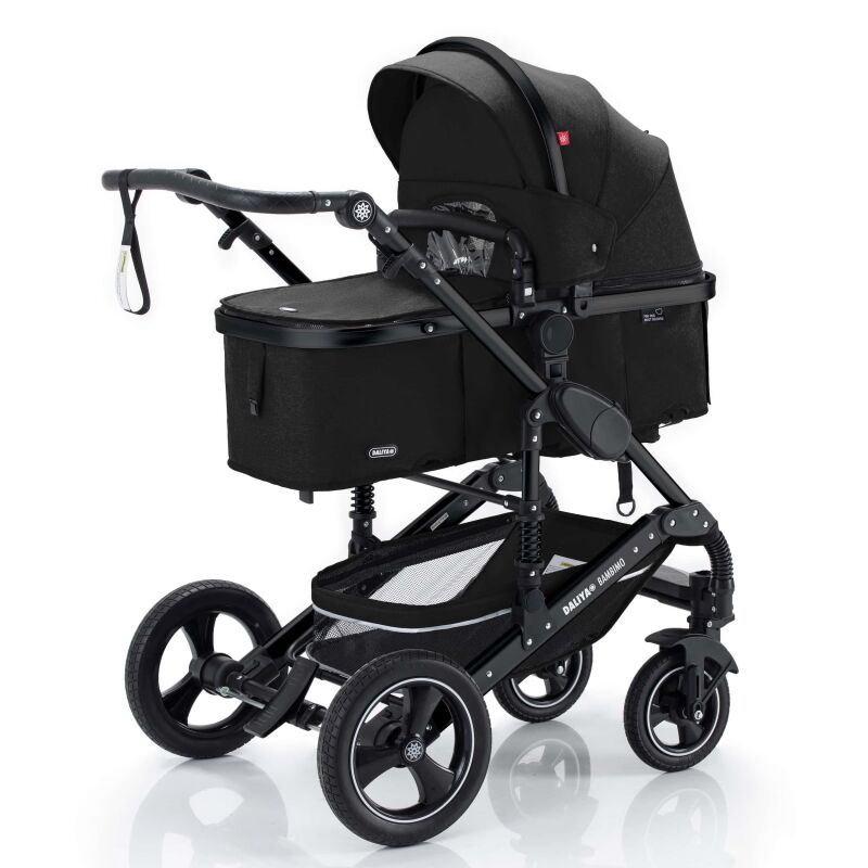 Daliya® BAMBIMO 3in1 Kinderwagen und Buggy mit Auto-Babyschale, XXL-Set (Schwarz - Schwarz)