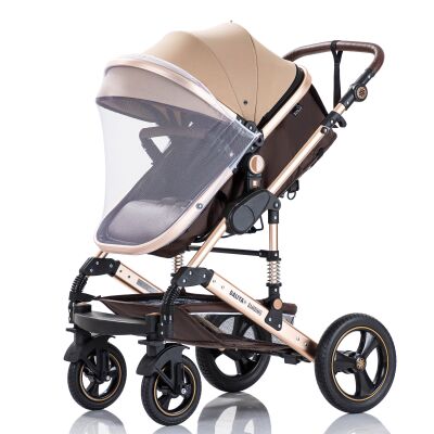 Daliya® BAMBIMO 3in1 Kinderwagen und Buggy mit Auto-Babyschale, XXL-Set (Braun - Gold)