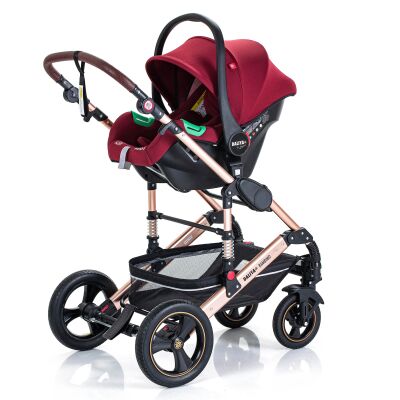 Daliya® BAMBIMO 3in1 Kinderwagen und Buggy mit Auto-Babyschale, XXL-Set (Bordeauxrot - Gold)
