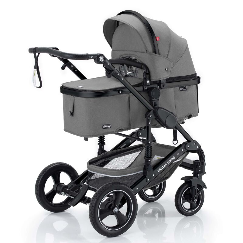 Daliya® BAMBIMO 3in1 Kinderwagen und Buggy mit Auto-Babyschale, XXL-Set (Dunkelgrau - Schwarz)