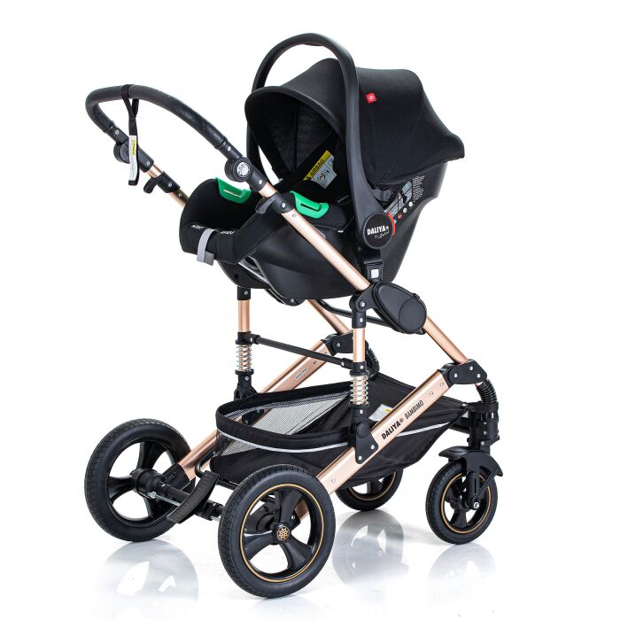 Daliya® BAMBIMO 3in1 Kinderwagen und Buggy mit Auto-Babyschale, XXL-Set (Schwarz - Gold)