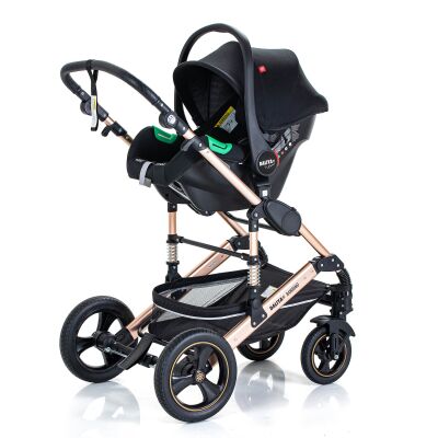 Daliya® BAMBIMO 3in1 Kinderwagen und Buggy mit Auto-Babyschale, XXL-Set (Schwarz - Gold)