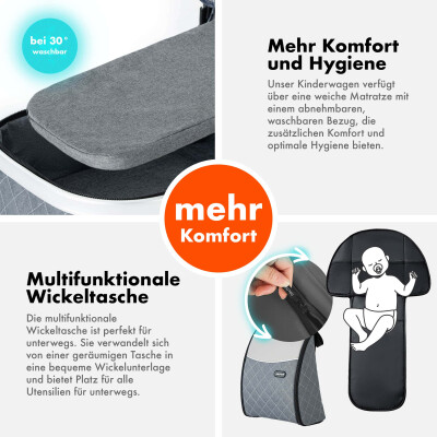 Daliya® BAMBIMO 3in1 Kinderwagen und Buggy mit Auto-Babyschale, XXL-Set (Schwarz - Gold)