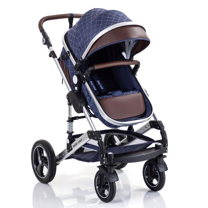 Daliya® BAMBIMO 3in1 Kinderwagen und Buggy mit Auto-Babyschale, XXL-Set (Blau - Silber)