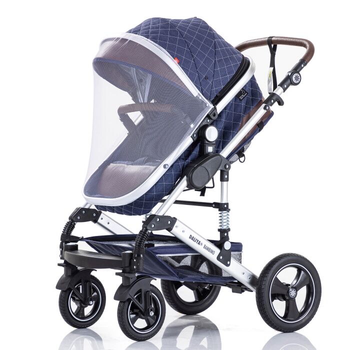 Daliya® BAMBIMO 3in1 Kinderwagen und Buggy mit Auto-Babyschale, XXL-Set (Blau - Silber)
