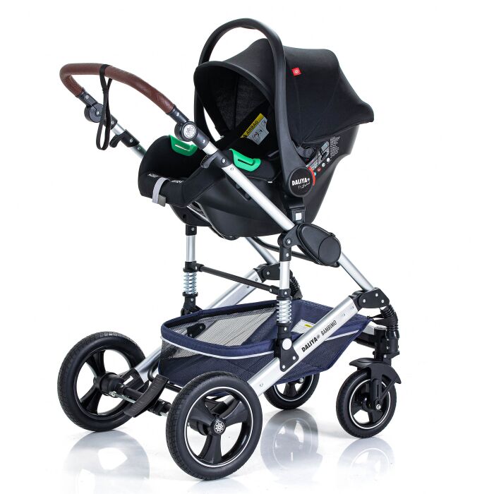 Daliya® BAMBIMO 3in1 Kinderwagen und Buggy mit Auto-Babyschale, XXL-Set (Blau - Silber)