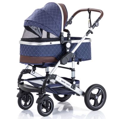 Daliya® BAMBIMO 3in1 Kinderwagen und Buggy mit Auto-Babyschale, XXL-Set (Blau - Silber)