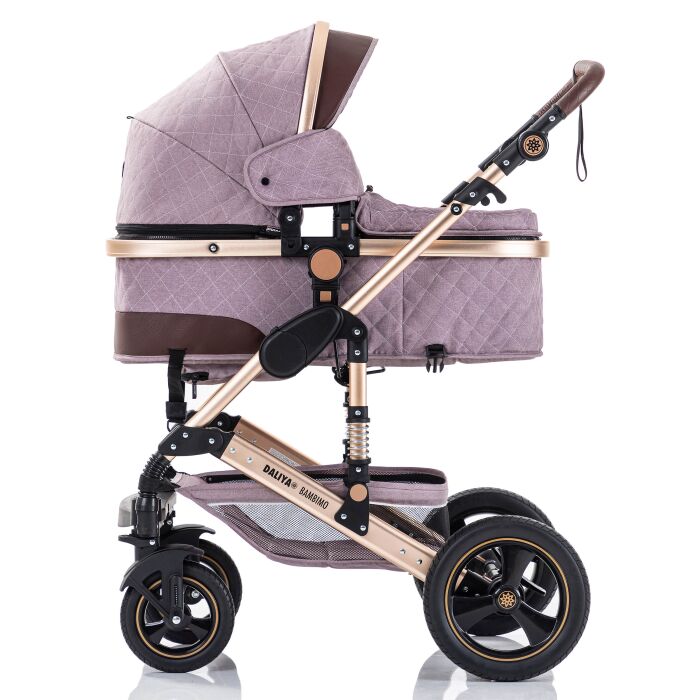Daliya® BAMBIMO 3in1 Kinderwagen und Buggy mit Auto-Babyschale, XXL-Set (Rose - Gold)