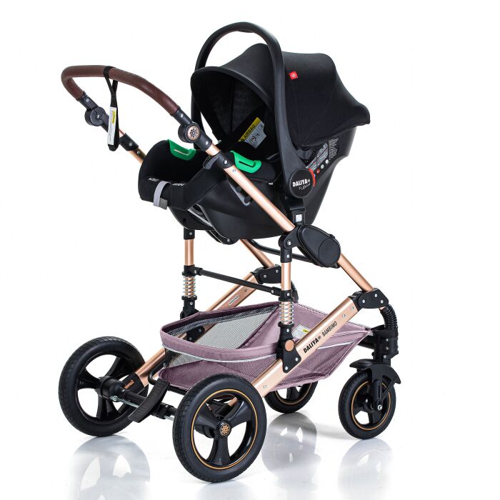 Daliya® BAMBIMO 3in1 Kinderwagen und Buggy mit Auto-Babyschale, XXL-Set (Rose - Gold)