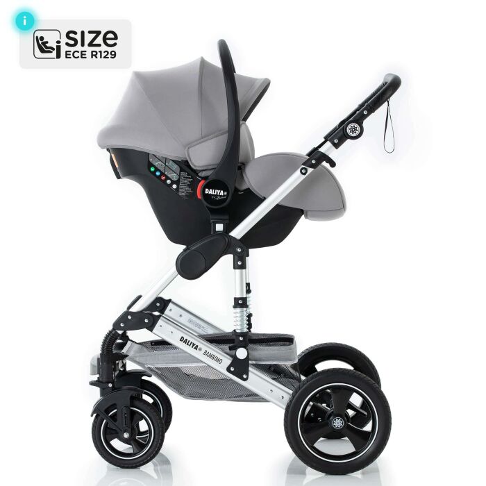 Daliya® BAMBIMO 3in1 Kinderwagen und Buggy mit Auto-Babyschale, XXL-Set (Grau - Silber)