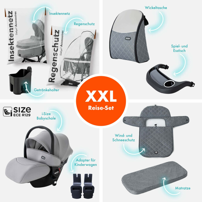 Daliya® BAMBIMO 3in1 Kinderwagen und Buggy mit Auto-Babyschale, XXL-Set