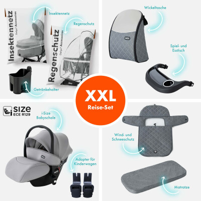 Daliya® BAMBIMO 3in1 Kinderwagen und Buggy mit Auto-Babyschale, XXL-Set