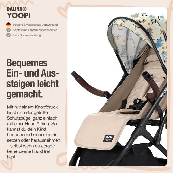 Daliya® YOOPI Reisebuggy, kompakt faltbar, mit Teleskopgriff, Flugzeug Buggy