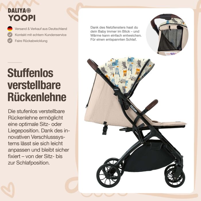 Daliya® YOOPI Reisebuggy, kompakt faltbar, mit Teleskopgriff, Flugzeug Buggy