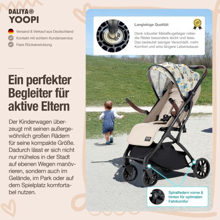 Daliya® YOOPI Reisebuggy, kompakt faltbar, mit Teleskopgriff, Flugzeug Buggy
