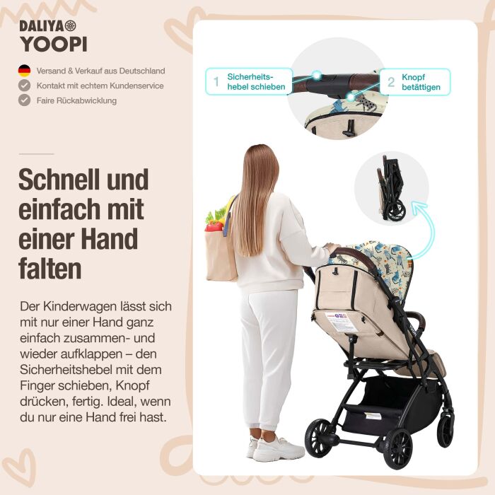 Daliya® YOOPI Reisebuggy, kompakt faltbar, mit Teleskopgriff, Flugzeug Buggy