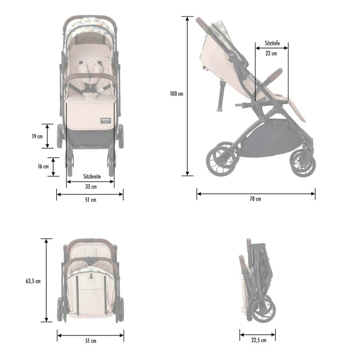 Daliya® YOOPI Reisebuggy, kompakt faltbar, mit Teleskopgriff, Flugzeug Buggy