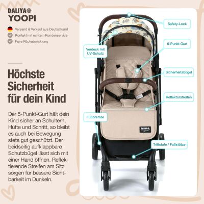 Daliya® YOOPI Reisebuggy, kompakt faltbar, mit Teleskopgriff, Flugzeug Buggy