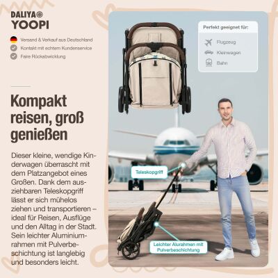 Daliya® YOOPI Reisebuggy, kompakt faltbar, mit Teleskopgriff, Flugzeug Buggy