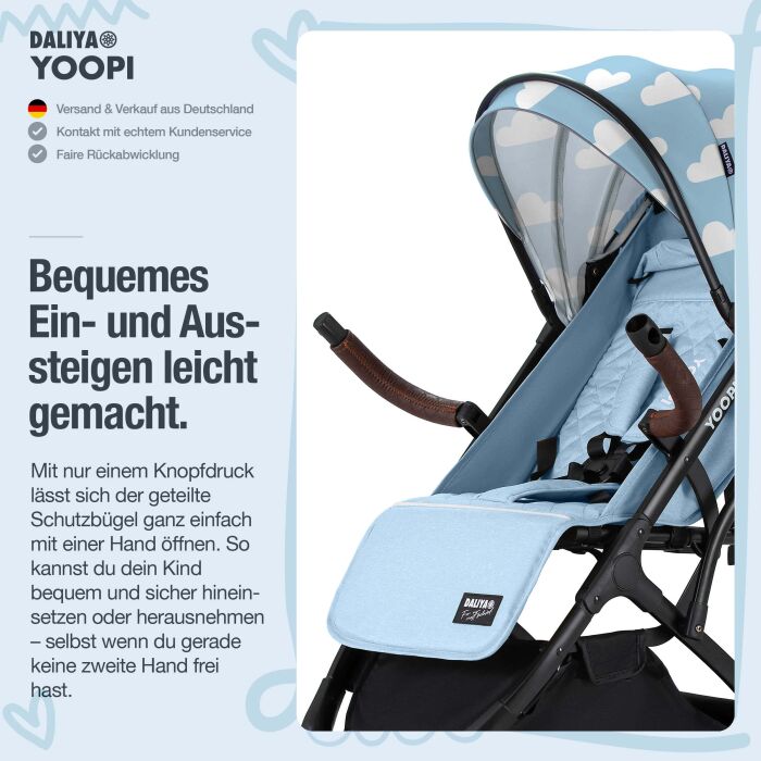 Daliya® YOOPI Reisebuggy, kompakt faltbar, mit Teleskopgriff, Flugzeug Buggy