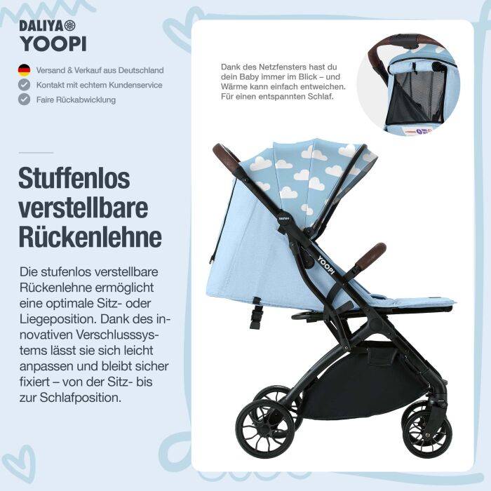 Daliya® YOOPI Reisebuggy, kompakt faltbar, mit Teleskopgriff, Flugzeug Buggy