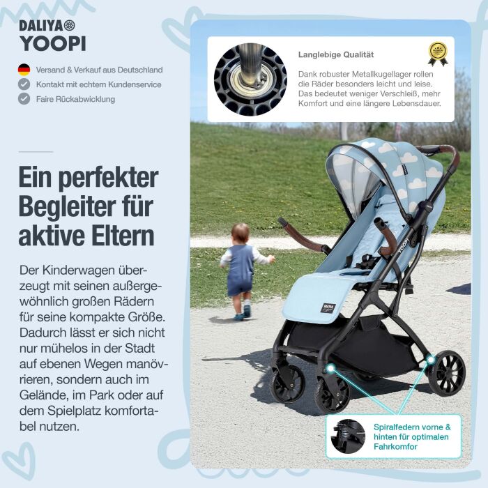 Daliya® YOOPI Reisebuggy, kompakt faltbar, mit Teleskopgriff, Flugzeug Buggy