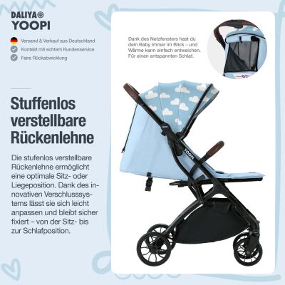 Daliya® YOOPI Reisebuggy, kompakt faltbar, mit Teleskopgriff, Flugzeug Buggy