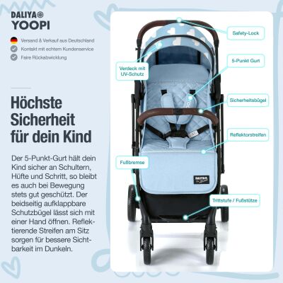 Daliya® YOOPI Reisebuggy, kompakt faltbar, mit Teleskopgriff, Flugzeug Buggy