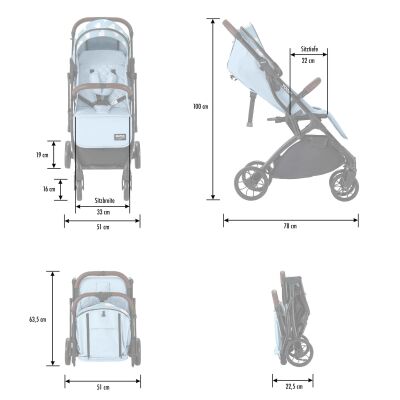 Daliya® YOOPI Reisebuggy, kompakt faltbar, mit Teleskopgriff, Flugzeug Buggy