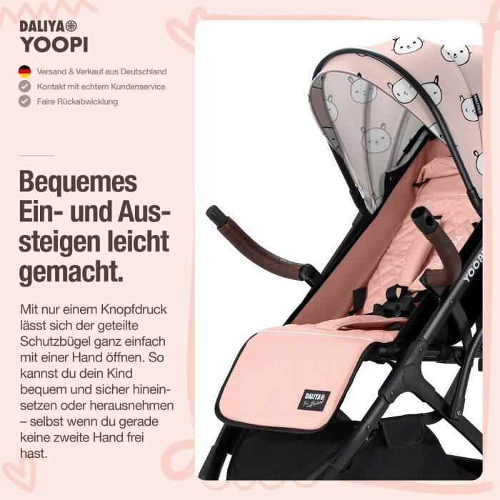 Daliya® YOOPI Reisebuggy, kompakt faltbar, mit Teleskopgriff, Flugzeug Buggy