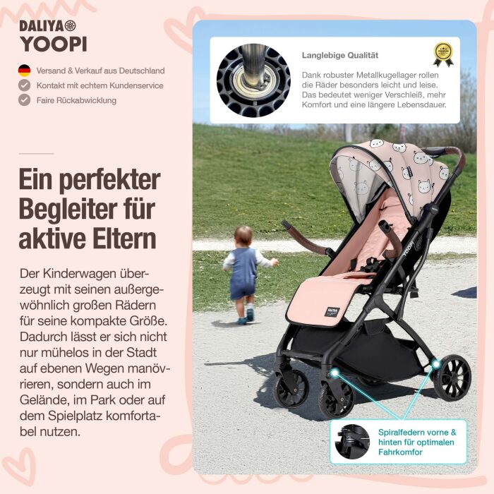 Daliya® YOOPI Reisebuggy, kompakt faltbar, mit Teleskopgriff, Flugzeug Buggy