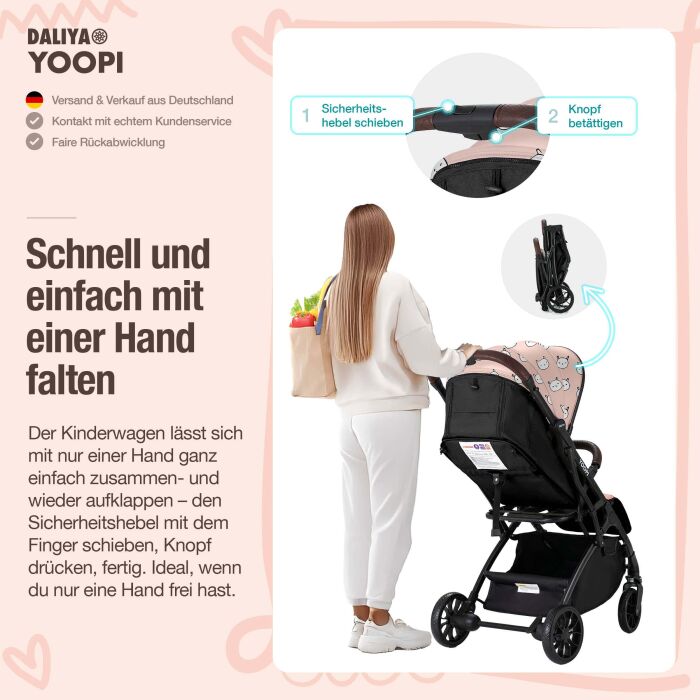 Daliya® YOOPI Reisebuggy, kompakt faltbar, mit Teleskopgriff, Flugzeug Buggy