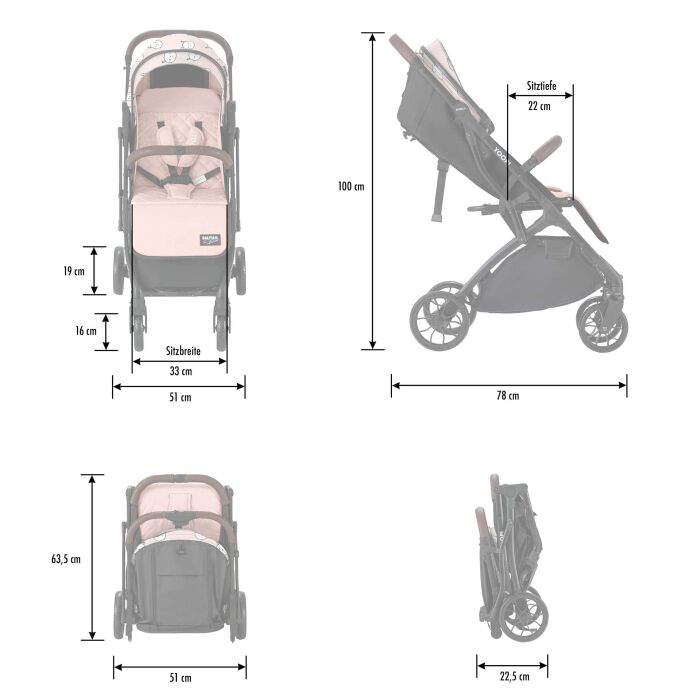 Daliya® YOOPI Reisebuggy, kompakt faltbar, mit Teleskopgriff, Flugzeug Buggy