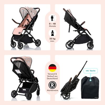 Daliya® YOOPI Reisebuggy, kompakt faltbar, mit Teleskopgriff, Flugzeug Buggy